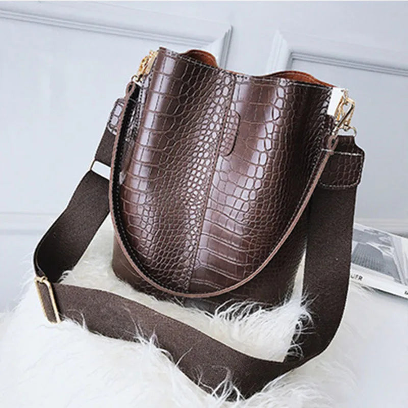 Crocodile Crossbody Bag For Women Bucket Shoulder Bag Large Capacity Brand Designer Women Handbag PU Leather Female Bolsos Mujer