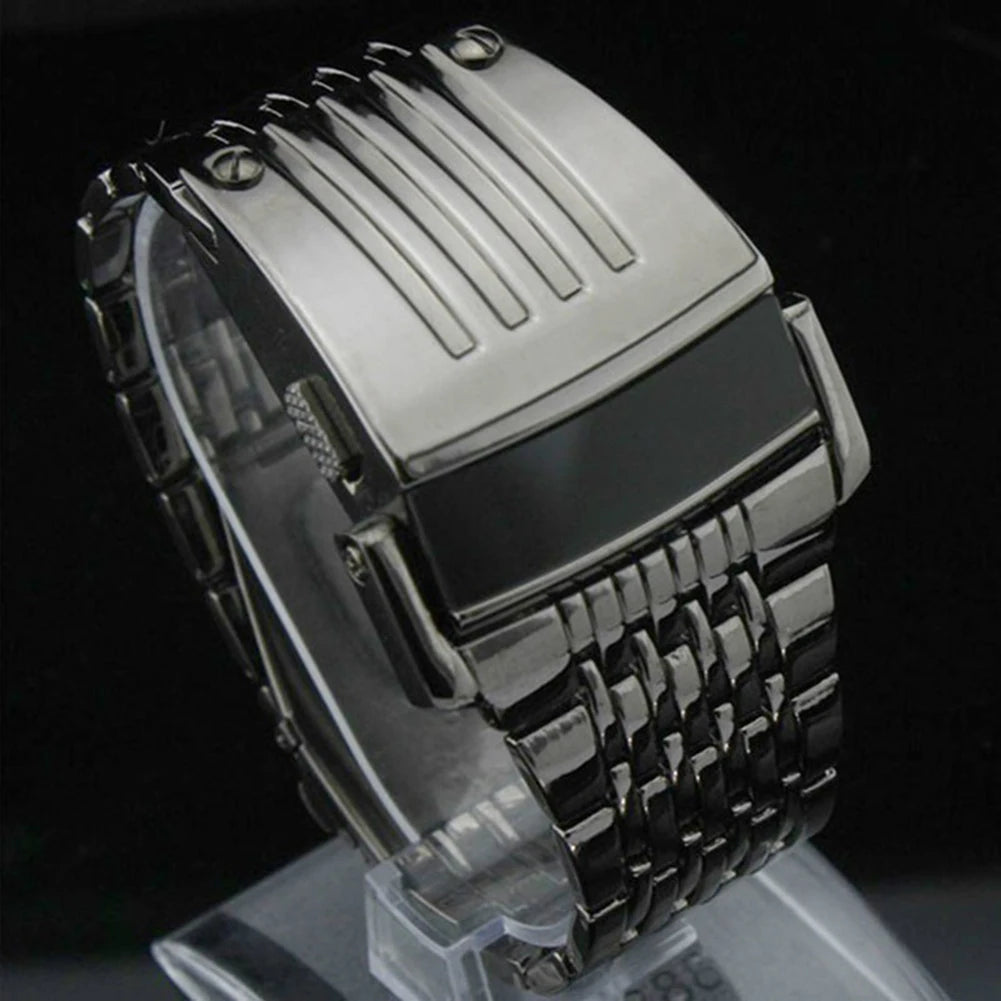 Fashion Electronic Watch Blue LED Display Wide Stainless Steel Band Men Digital Wrist Watch Gift Часы Мужские