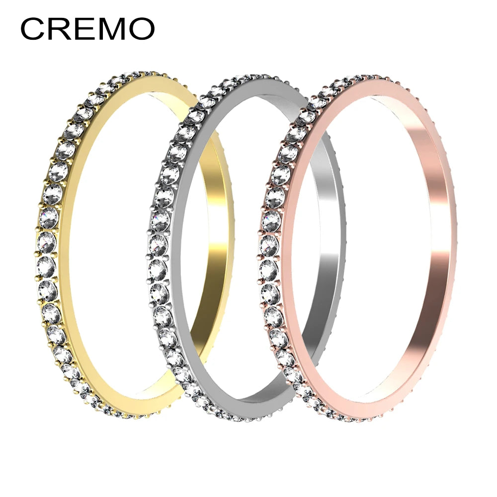 Cremo Stackable Rings Full Zircon Interchangeable Copper Inner Filled Ring Couple Combination Anllios Mujer