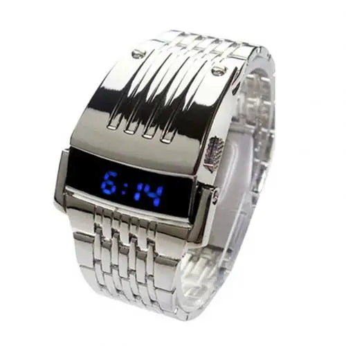 Fashion Electronic Watch Blue LED Display Wide Stainless Steel Band Men Digital Wrist Watch Gift Часы Мужские