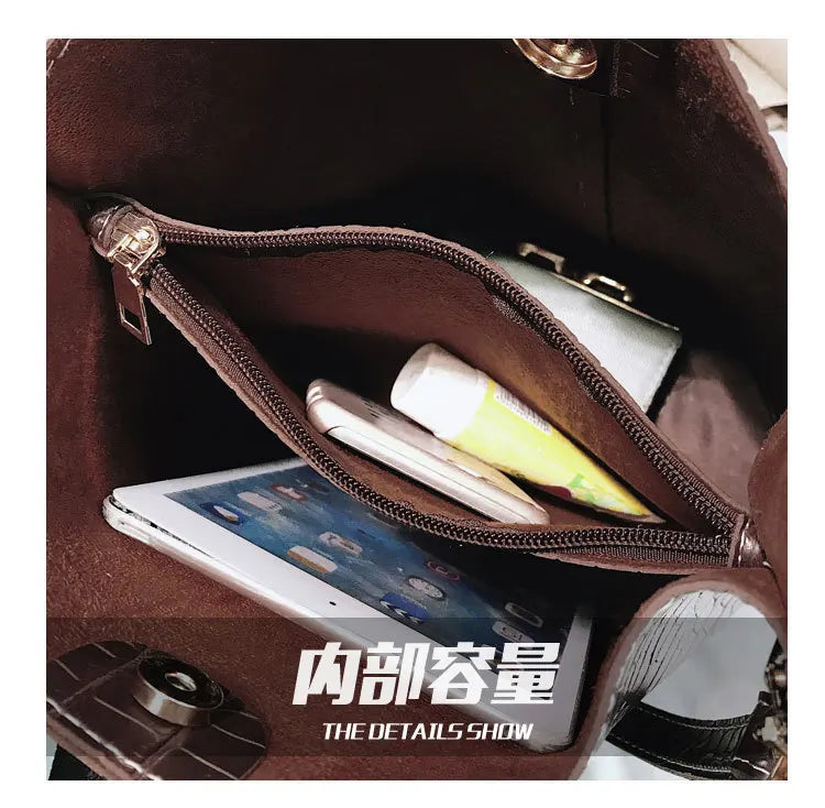 Crocodile Crossbody Bag For Women Bucket Shoulder Bag Large Capacity Brand Designer Women Handbag PU Leather Female Bolsos Mujer