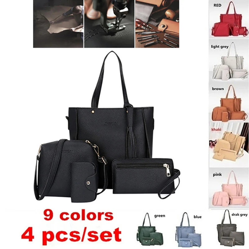 4Pcs/set Crossbody Bags Women Bag Set Pattern Leather Shoulder Bags Purse Ladies PU Crossbody Bag Bolsa Feminina 25*26*8cm