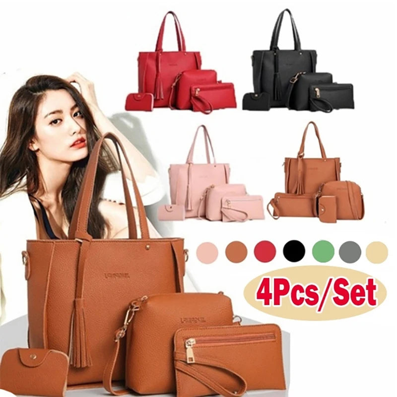 4Pcs/set Crossbody Bags Women Bag Set Pattern Leather Shoulder Bags Purse Ladies PU Crossbody Bag Bolsa Feminina 25*26*8cm