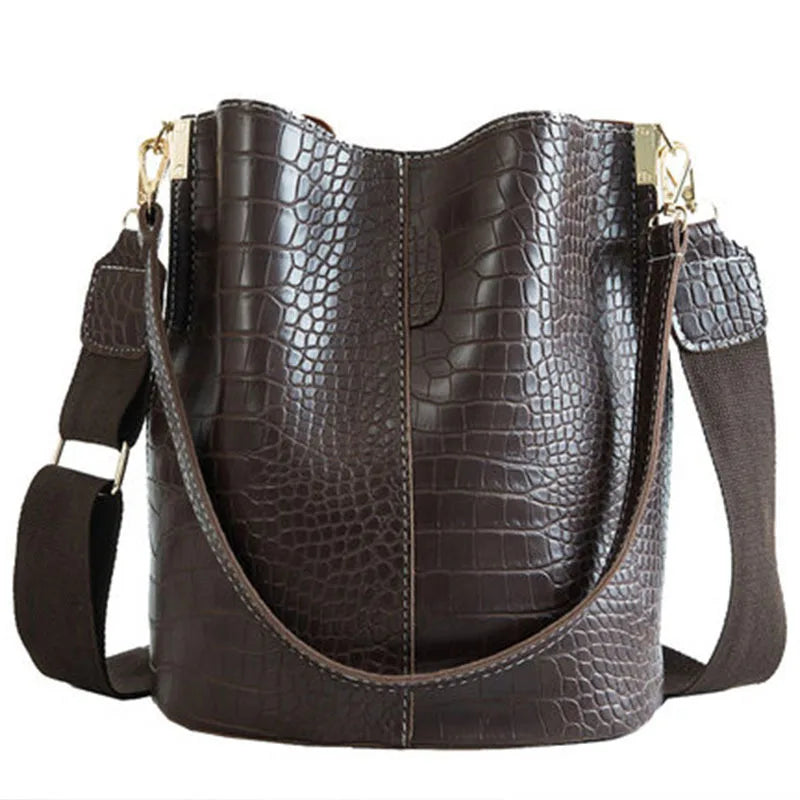 Crocodile Crossbody Bag For Women Bucket Shoulder Bag Large Capacity Brand Designer Women Handbag PU Leather Female Bolsos Mujer