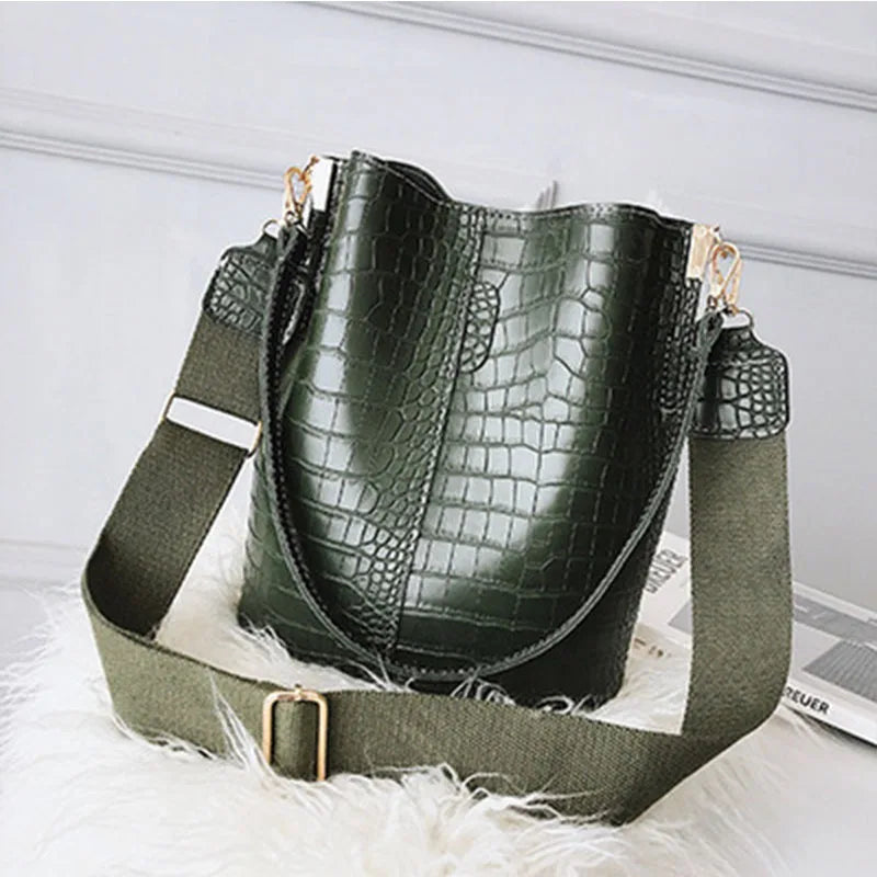 Crocodile Crossbody Bag For Women Bucket Shoulder Bag Large Capacity Brand Designer Women Handbag PU Leather Female Bolsos Mujer