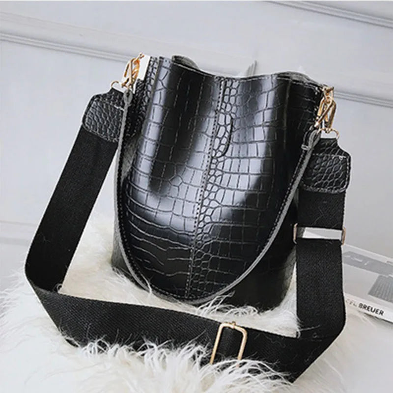 Crocodile Crossbody Bag For Women Bucket Shoulder Bag Large Capacity Brand Designer Women Handbag PU Leather Female Bolsos Mujer
