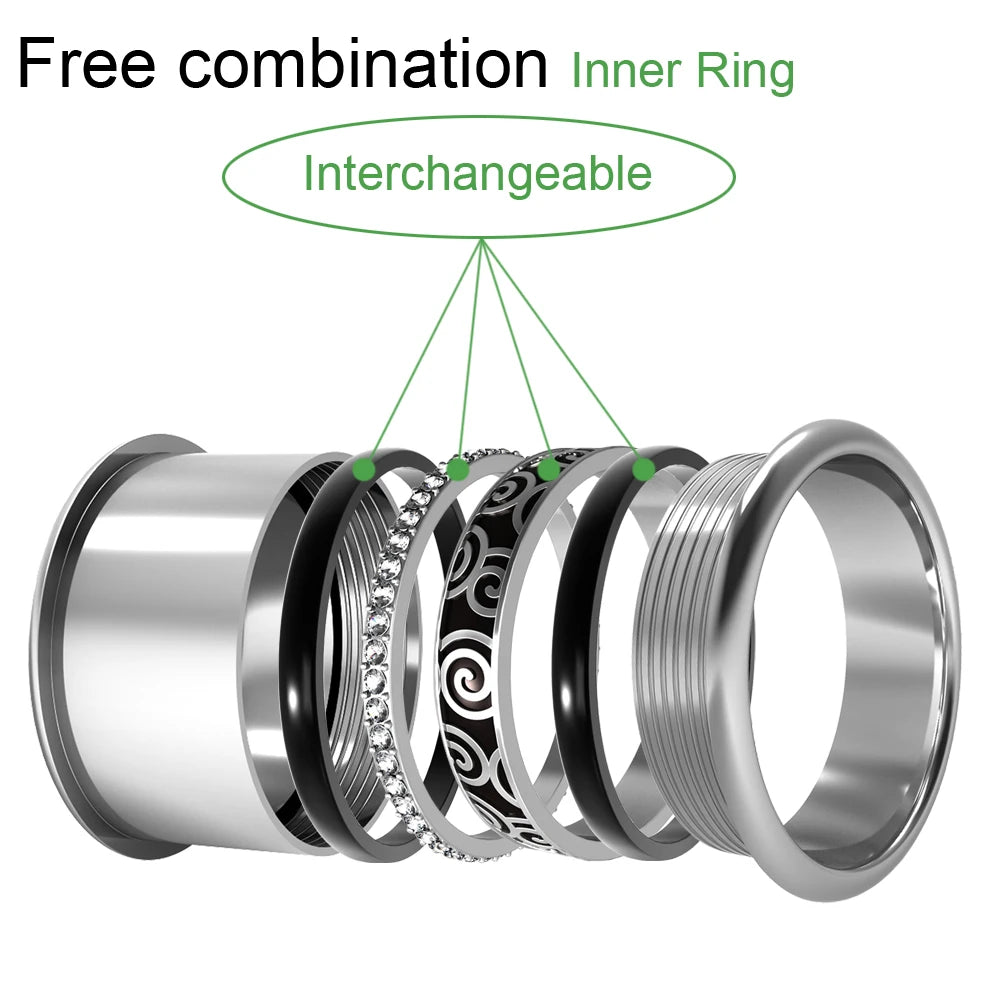 Cremo Stackable Rings Full Zircon Interchangeable Copper Inner Filled Ring Couple Combination Anllios Mujer