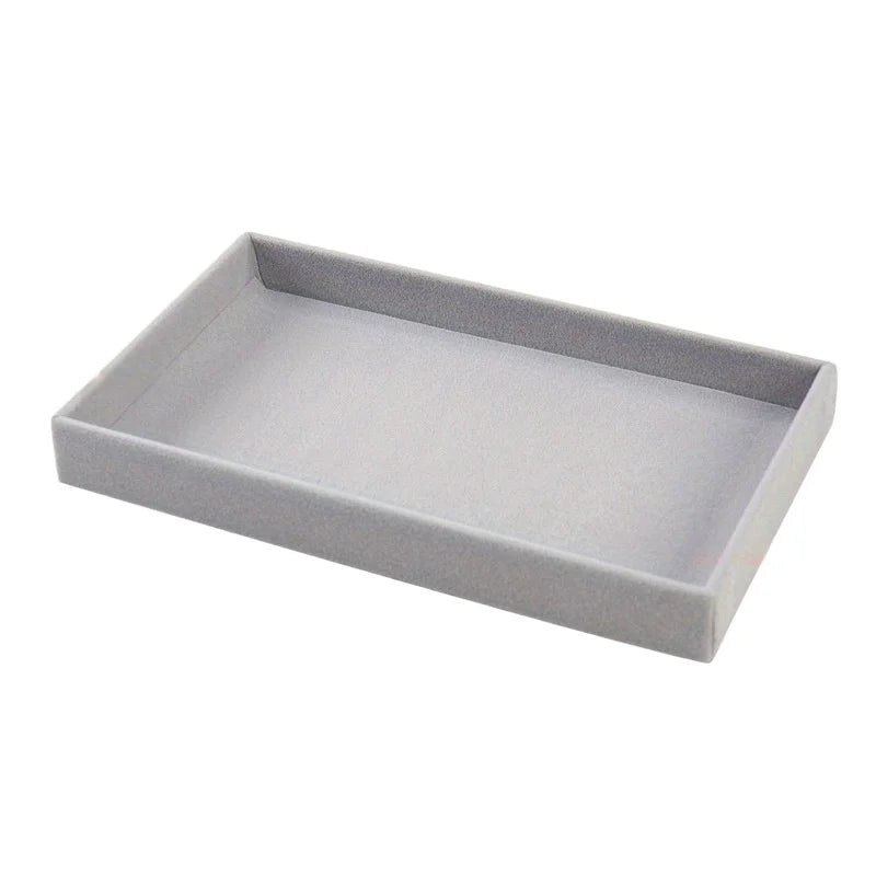 Stackable Velvet Jewelry Tray - Grey, Rectangular Storage Drawer for Rings, Necklaces, and Earrings, Jewelry Storage