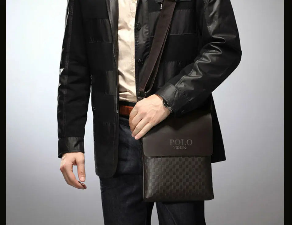 Men's One Shoulder Crossbody Bag Korean Version Trendy Checkerboard Pattern Embossed New Casual Business Bag Bags for Men