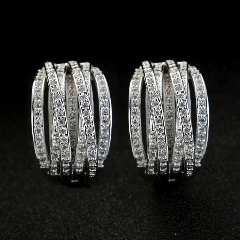 Huitan Silver Color Fashion Elegant Hoop Earrings with Shiny Cubic Zirconia for Women Anniversary Gift Wedding Party Accessories