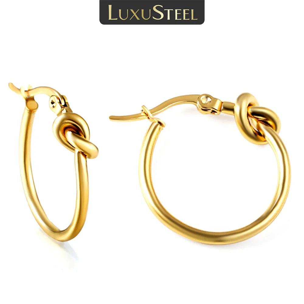 LUXUSTEEL Fashionable Drop Earring for Women Stainless Steel Golden Elegant Hoop Earrings Geometric Jewelry Party Gifts