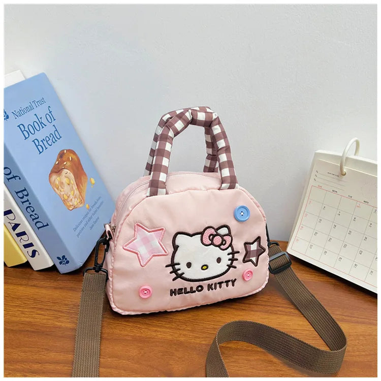 Cute Kitty Crossbody Bag Checkered Commuter Handbag, Creative Cartoon Shoulder Bag, Gift for Girlfriend