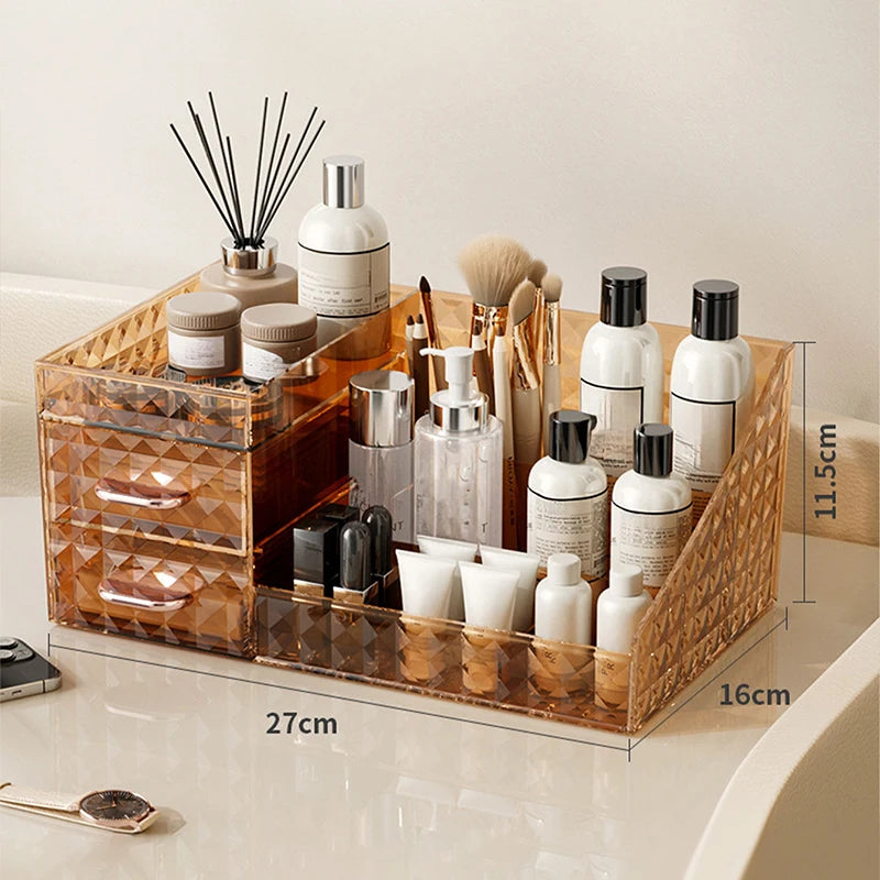 Makeup Organizer [Large Capacity] Cosmetic Organizer with Transparent Drawer - Multi-functional Lipstick & Cosmetic Organizer