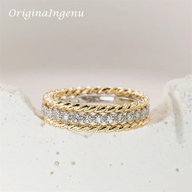 Set of 3 Gold Filled Stacking Ring Handmade Zircon Tarnish Resistant Jewelry Dainty Jewelry Boho Minimalism Ring for Women