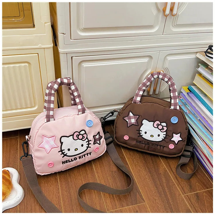 Cute Kitty Crossbody Bag Checkered Commuter Handbag, Creative Cartoon Shoulder Bag, Gift for Girlfriend