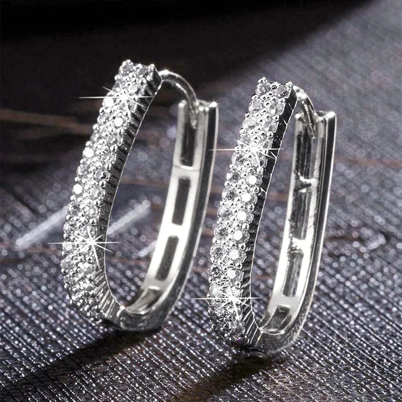 Huitan Silver Color Fashion Elegant Hoop Earrings with Shiny Cubic Zirconia for Women Anniversary Gift Wedding Party Accessories