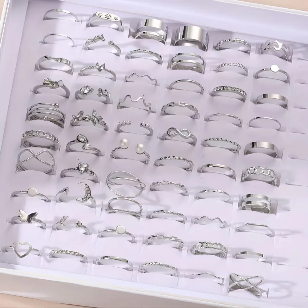 22Pcs/Lot Random Stackable Ring Set Women Elegant Durable Fashion High-End Geometric Spiral Hollow Out As A Gift For Her Jewelry