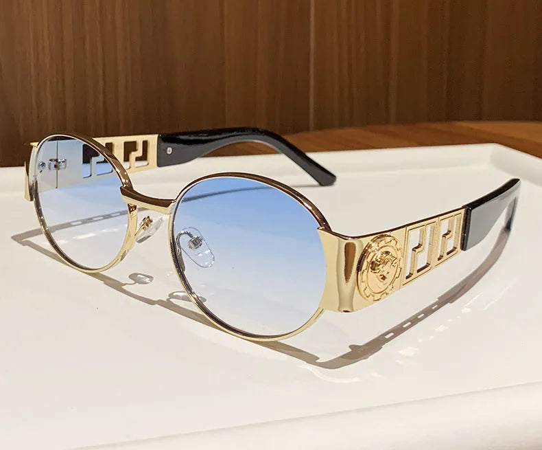 Luxury Metal Brand Sunglasses for Men and Women Unisex Designer Fashion Glasses Oval Ladies Vintage Eyewear Shades