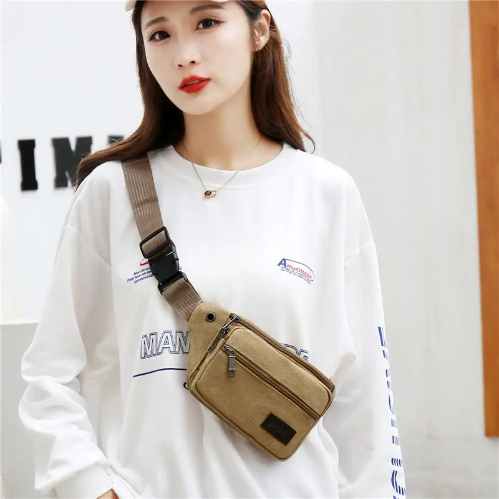 Men's Canvas Crossbody Bags Multifunctional Multi-Pockets Storage Bag Chest Shoulder Bag Large Capacity Waist Bag Chest Pack