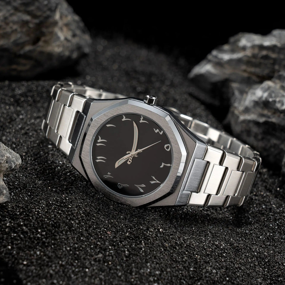 Fashion Luxury Casual Watch For Men Arabic Numeral Dial Stainless Steel Band Waterproof Men's Wristwatch