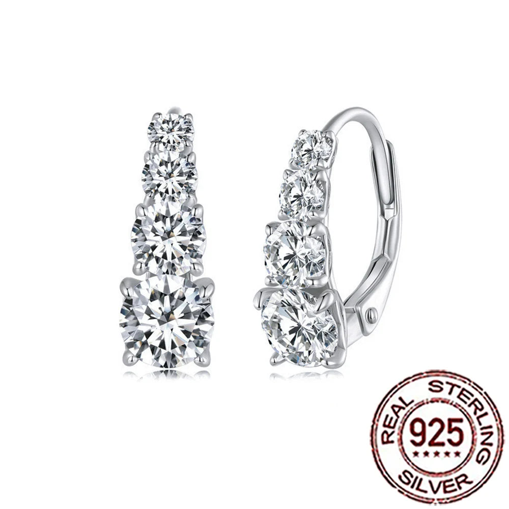 QooLady 925 Sterling Silver Dazzling Round Cubic Zirconia Elegant Hoop Earrings for Women Wedding Engagement Fine Jewelry SE098