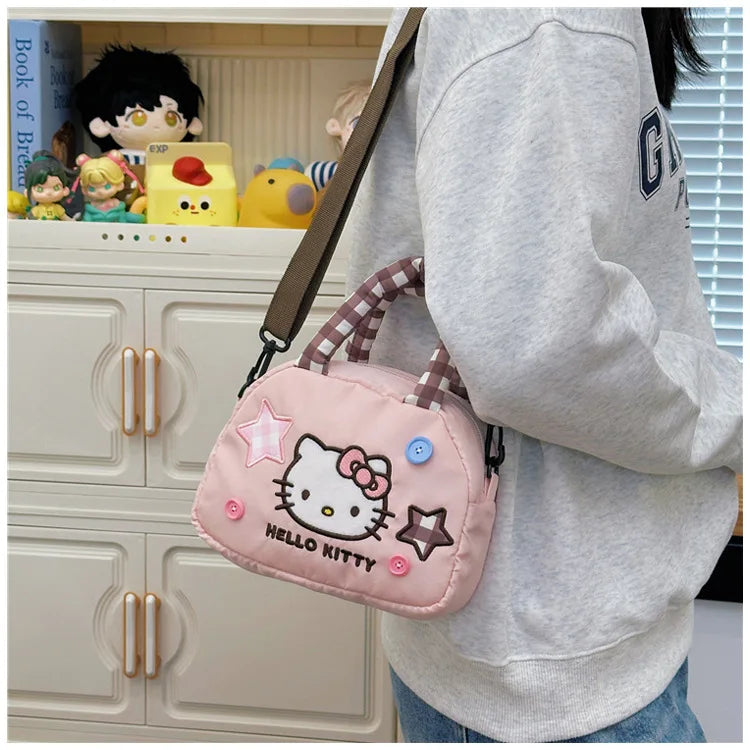 Cute Kitty Crossbody Bag Checkered Commuter Handbag, Creative Cartoon Shoulder Bag, Gift for Girlfriend
