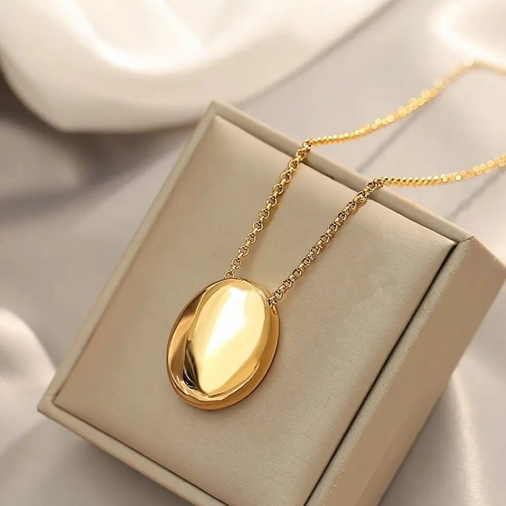Minimalistic Oval Titanium Steel Necklace for Women Long Sweater Chain Luxury Charm Thin Chain Party Elegant Jewelry Accessories