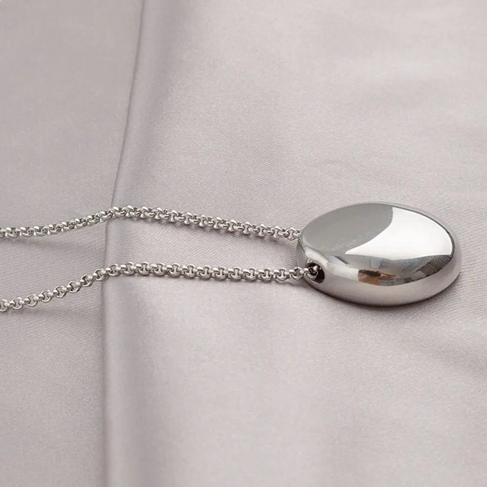 Minimalistic Oval Titanium Steel Necklace for Women Long Sweater Chain Luxury Charm Thin Chain Party Elegant Jewelry Accessories