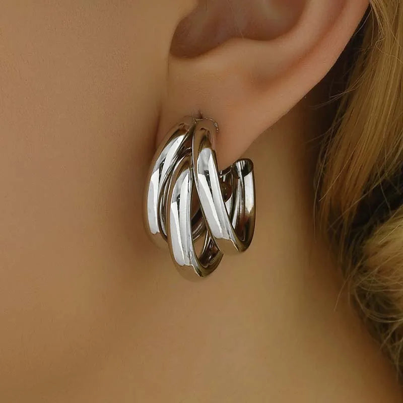 Elegant Gold Color Circled Hoop Earring for Woman Metal Elegant Vintage Geometric Statement Luxury Earrings Party Jewelry Gifts