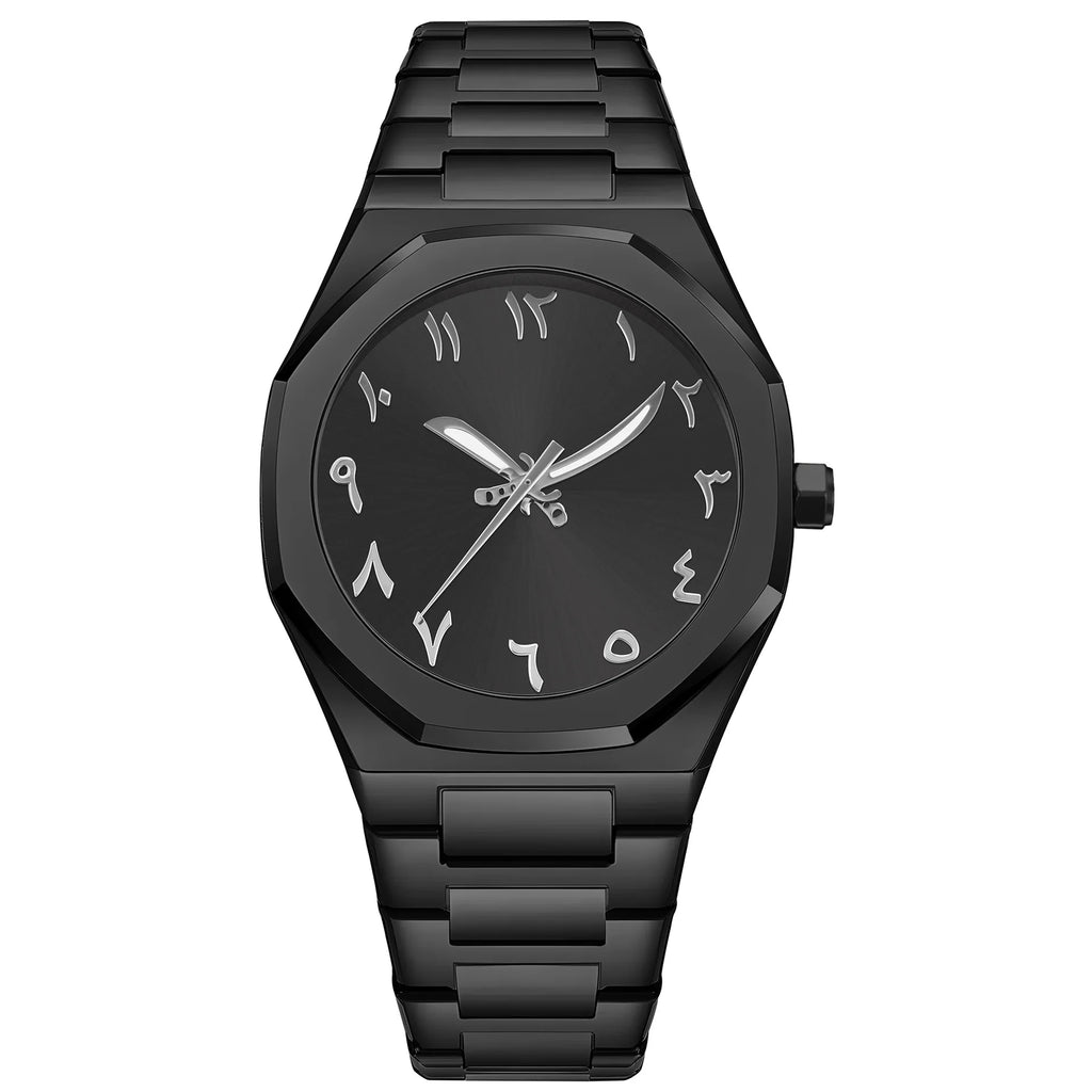 Fashion Luxury Casual Watch For Men Arabic Numeral Dial Stainless Steel Band Waterproof Men's Wristwatch