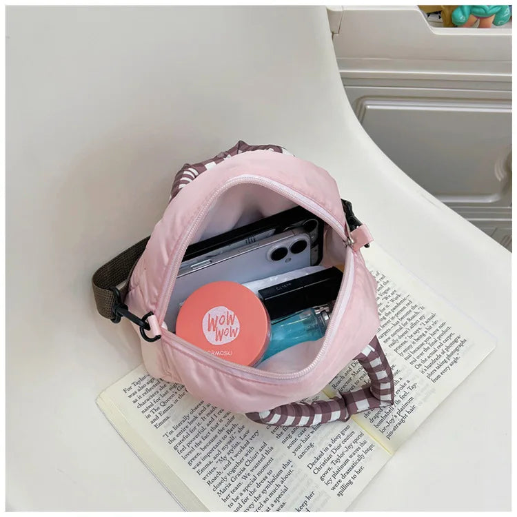 Cute Kitty Crossbody Bag Checkered Commuter Handbag, Creative Cartoon Shoulder Bag, Gift for Girlfriend