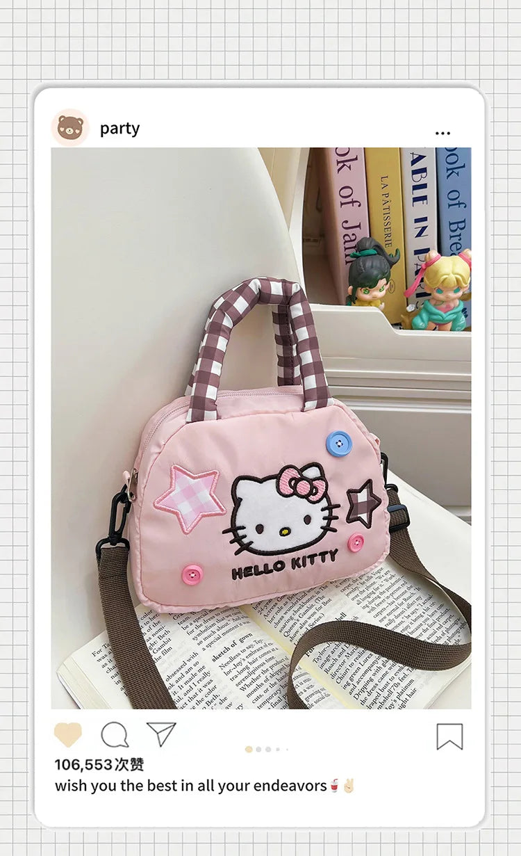Cute Kitty Crossbody Bag Checkered Commuter Handbag, Creative Cartoon Shoulder Bag, Gift for Girlfriend