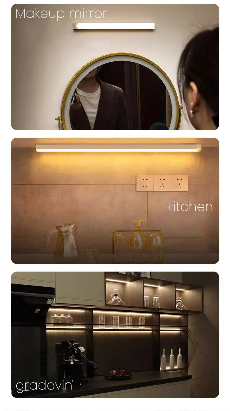 Wireless LED Night Lights Type C Rechargeable Motion Sensor Lights Closet Kitchen Night Lights Bedroom Cabinet Staircase Backlit
