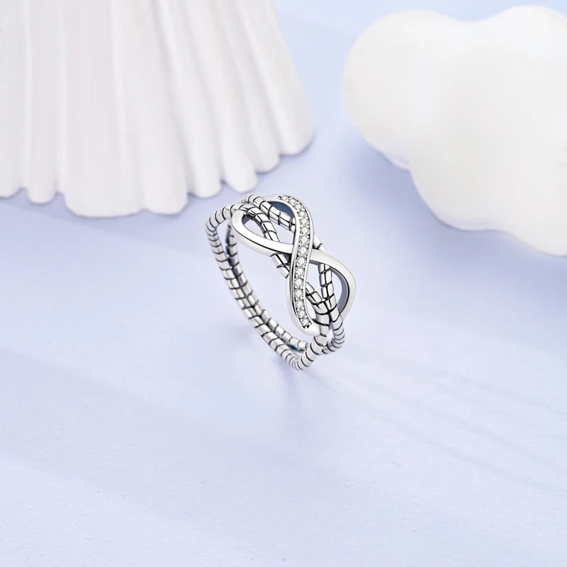 New Original 925 Sterling Silver Rings Stackable Infinite Silver Zircon Ring For Women Wedding Anniversary Birthday Jewelry Gift