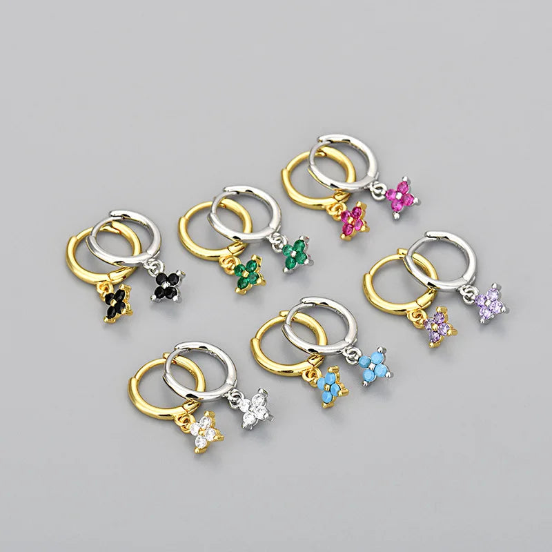 Women's Fashion Elegant Hoop Earrings With Cute Flower Pendant Shiny Crystal Zirconia Copper Exquisite Ear Piercing Jewelry Gift