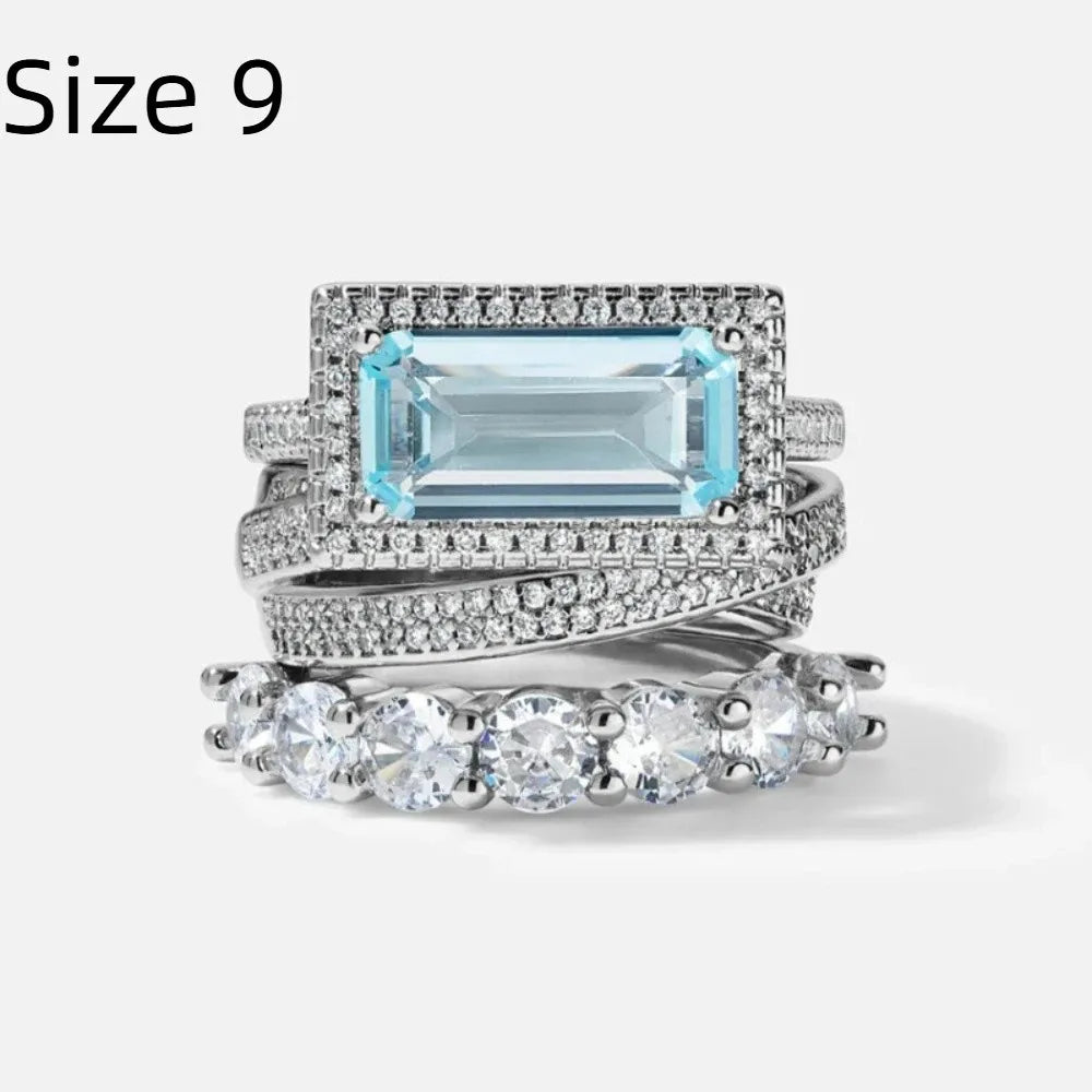 Large Rectangular Stone Stackable Ring Set European Style Fine Inlay Craft Stacking Rings Trendy Style Shine Brightly