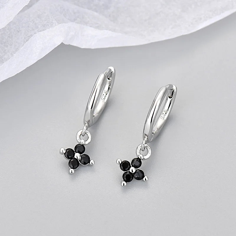Women's Fashion Elegant Hoop Earrings With Cute Flower Pendant Shiny Crystal Zirconia Copper Exquisite Ear Piercing Jewelry Gift