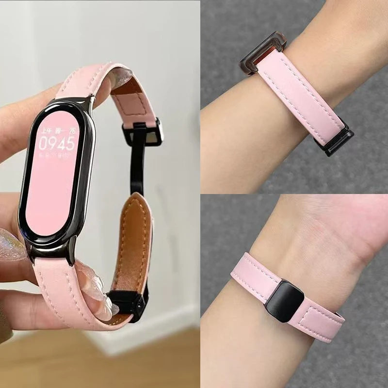 Watch Strap For Xiaomi Smart Band 11 10 9 8 Leather Magnetic Buckle Watchband Loop Belt For Xiaomi MiBand9 8 Mi Band 11 Bracelet