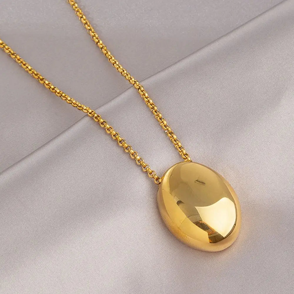 Minimalistic Oval Titanium Steel Necklace for Women Long Sweater Chain Luxury Charm Thin Chain Party Elegant Jewelry Accessories