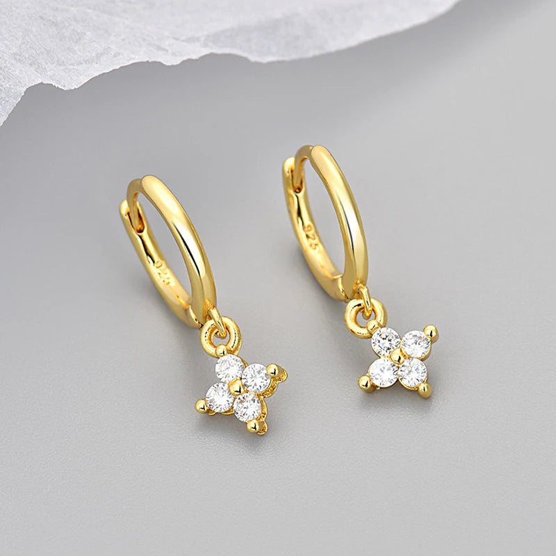 Women's Fashion Elegant Hoop Earrings With Cute Flower Pendant Shiny Crystal Zirconia Copper Exquisite Ear Piercing Jewelry Gift
