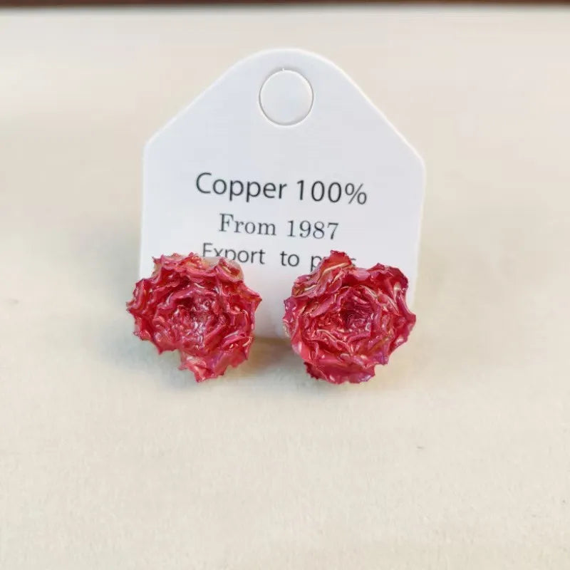 Multicolor Immortal Rose Flower Earrings Elegant Rose Hoop Earrings Epoxy Resin Natural Rose Dangle Earrings Custom Packaging