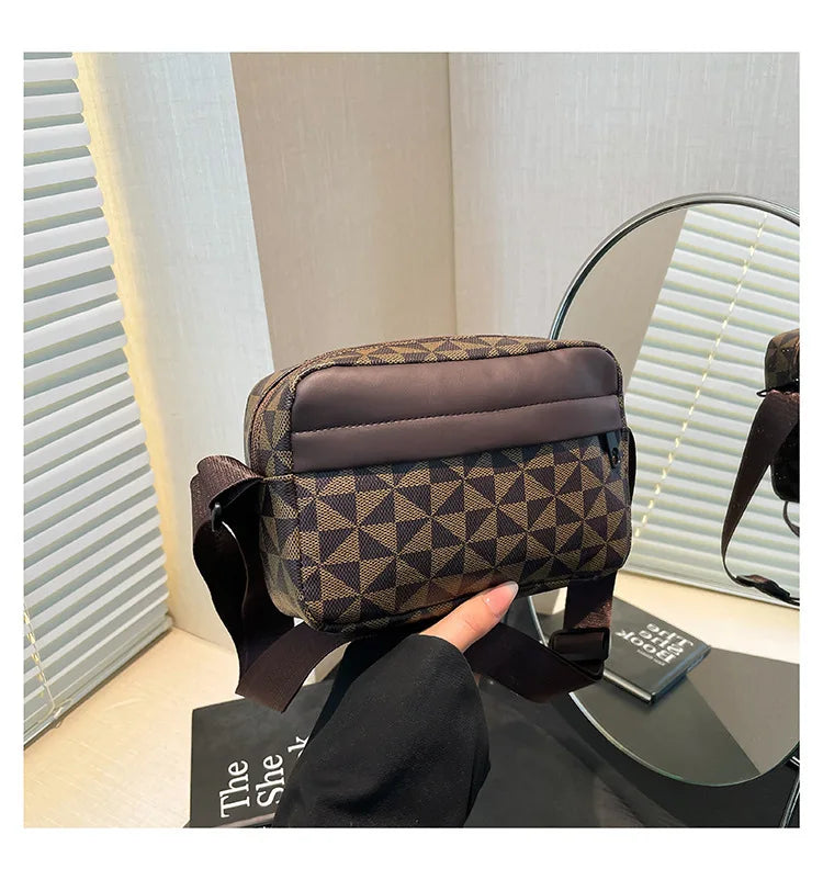 Women Stylish Crossbody Bag, Modern Geometric Pattern, Black Brown Versatile Design, Daily Commute, Casual Outings Messenger Bag