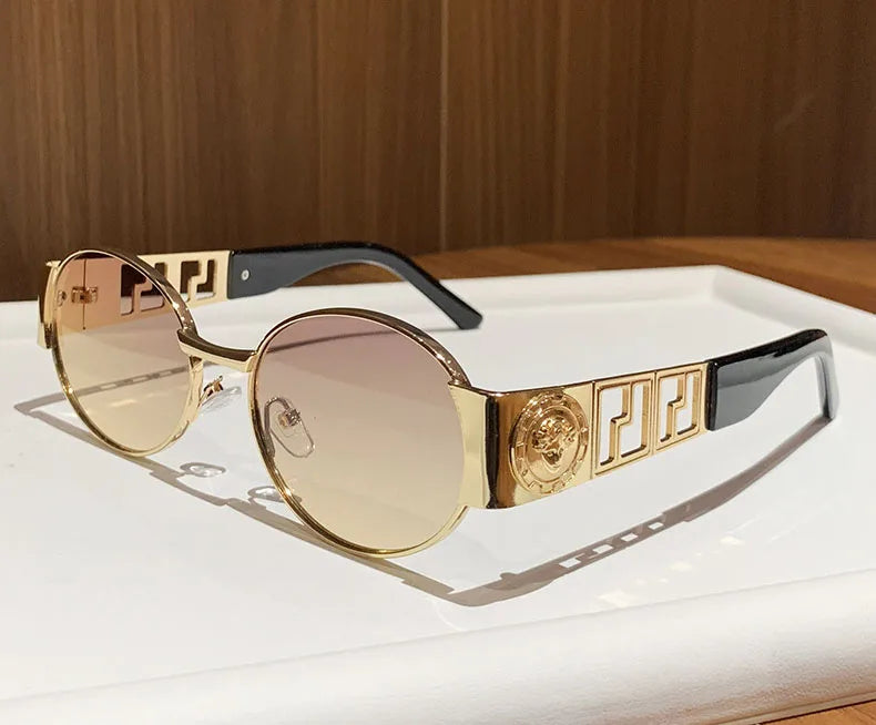 Luxury Metal Brand Sunglasses for Men and Women Unisex Designer Fashion Glasses Oval Ladies Vintage Eyewear Shades