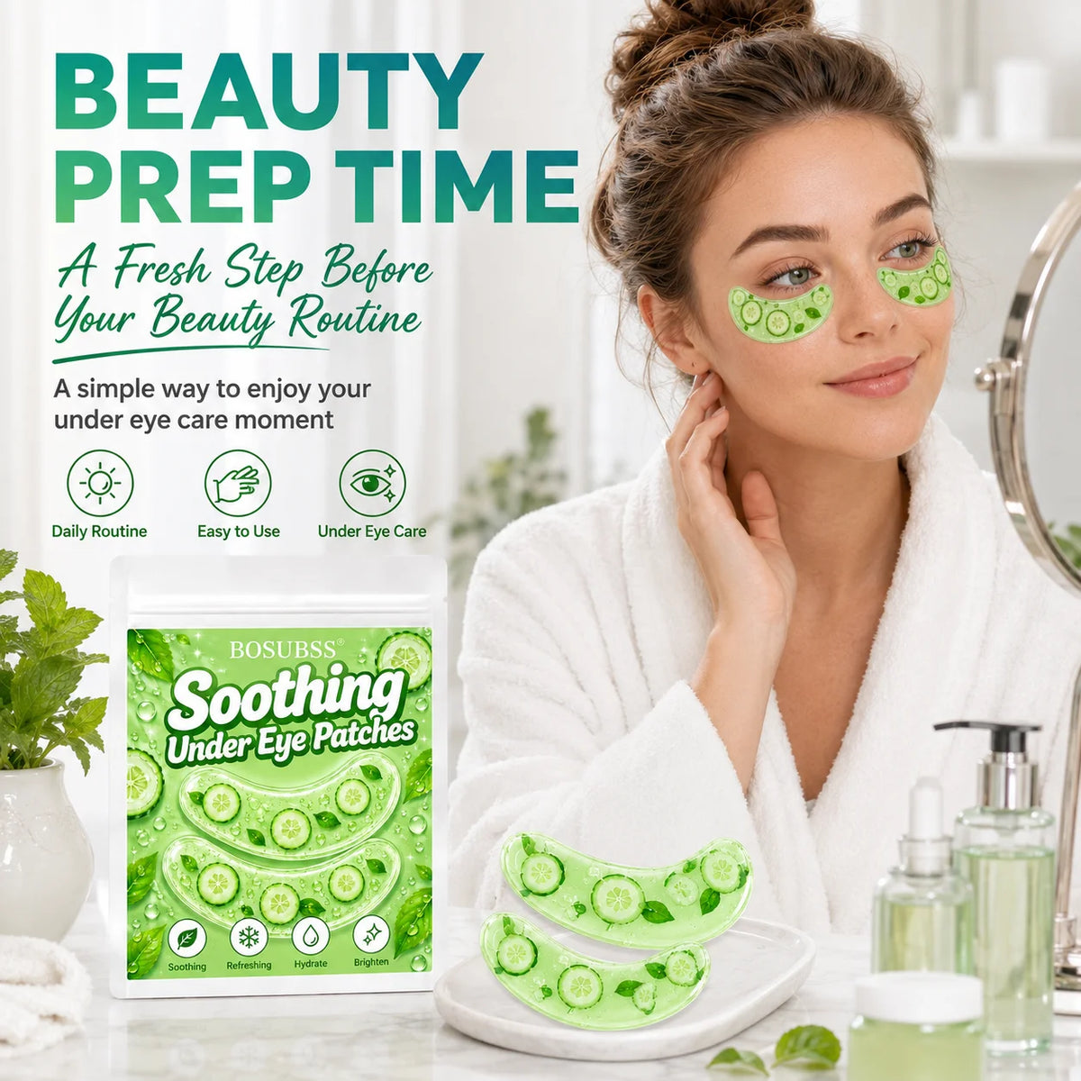 10Pcs Cucumber Gel Under Eye Patches Hydrate Refresh Soothing Eye Mask Pads Daily Face Beauty Skin Care Eye Treatment Patches