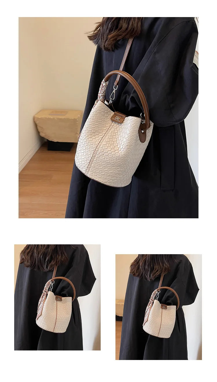 Women's Woven Bucket Bags Crossbody Purse, Elegant Tote for Travel & Formal Events, Durable Wipe-Clean Luxury Handbag