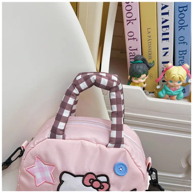 Cute Kitty Crossbody Bag Checkered Commuter Handbag, Creative Cartoon Shoulder Bag, Gift for Girlfriend