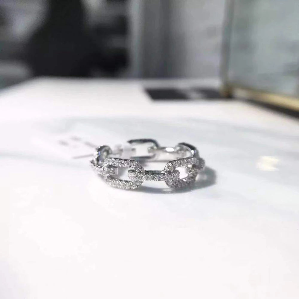 925 Sterling Silver Geometric Cubic Zirconia Stackable Ring for Women Trendy Platinum Plated Brand Party Jewelry Accessories
