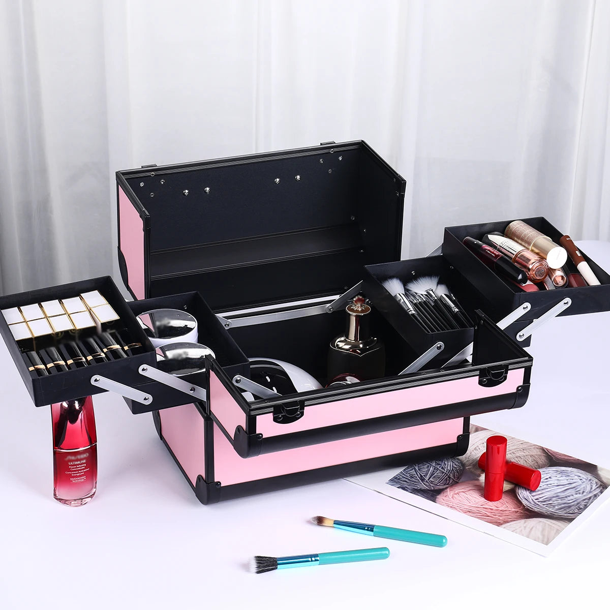 Makeup Case Cosmetic Organizer Case Extra Large 12 Inch 6 Trays Portable Makeup Organizer Case Make Up Carrying Box