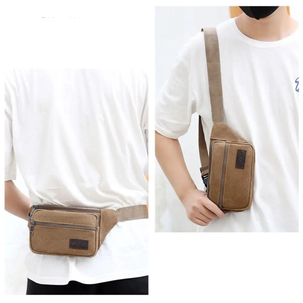 Men's Canvas Crossbody Bags Multifunctional Multi-Pockets Storage Bag Chest Shoulder Bag Large Capacity Waist Bag Chest Pack