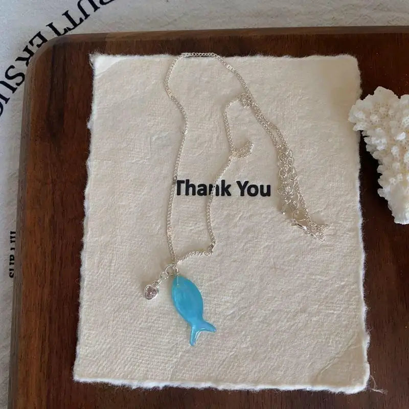 Minimalist Trendy Fish Pendant Necklace Earrings Women Elegant Jewelry Set Special Gift for Lovers Birthday Party